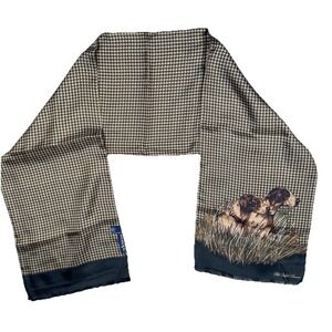 Vintage Polo Ralph Lauren Silk Twill Houndstooth Dog Fringe Scarf  Japan 58"